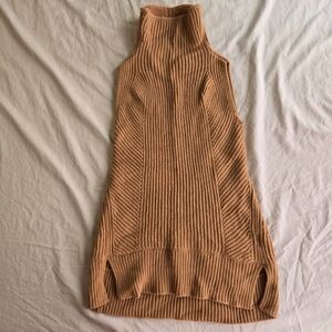 Vince Sleeveless Turtleneck Tan Cashmere Wool Knit Sweater